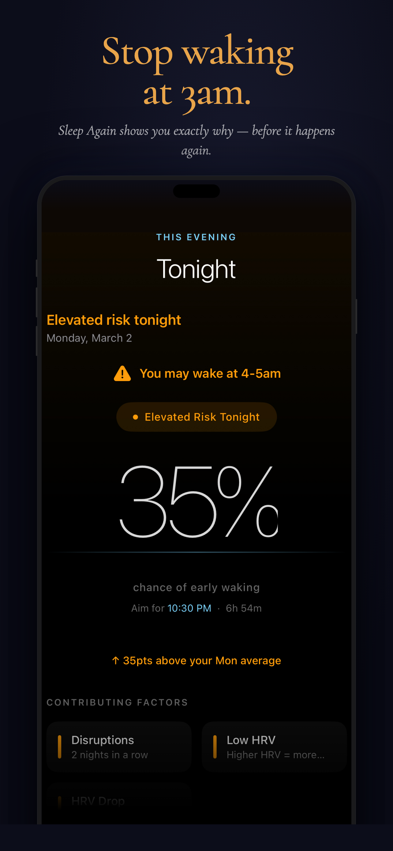 Sleep Again app — tonight risk view